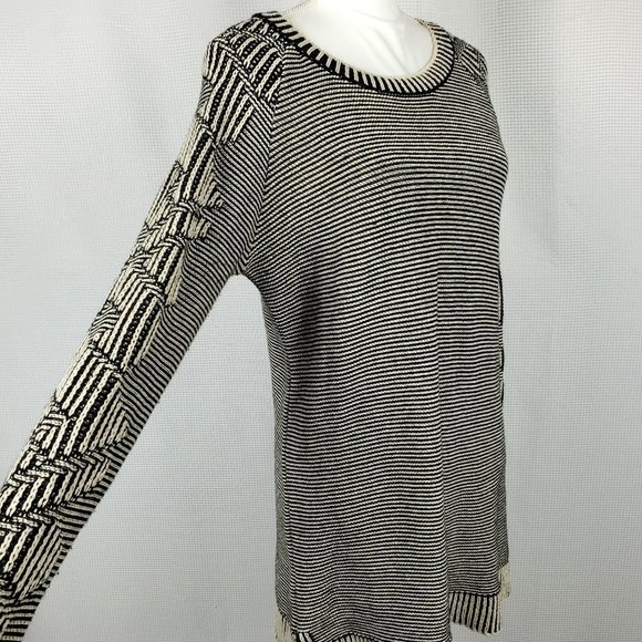 COTTON Striped Black and White Women's Sweater - Picture 3 of 11